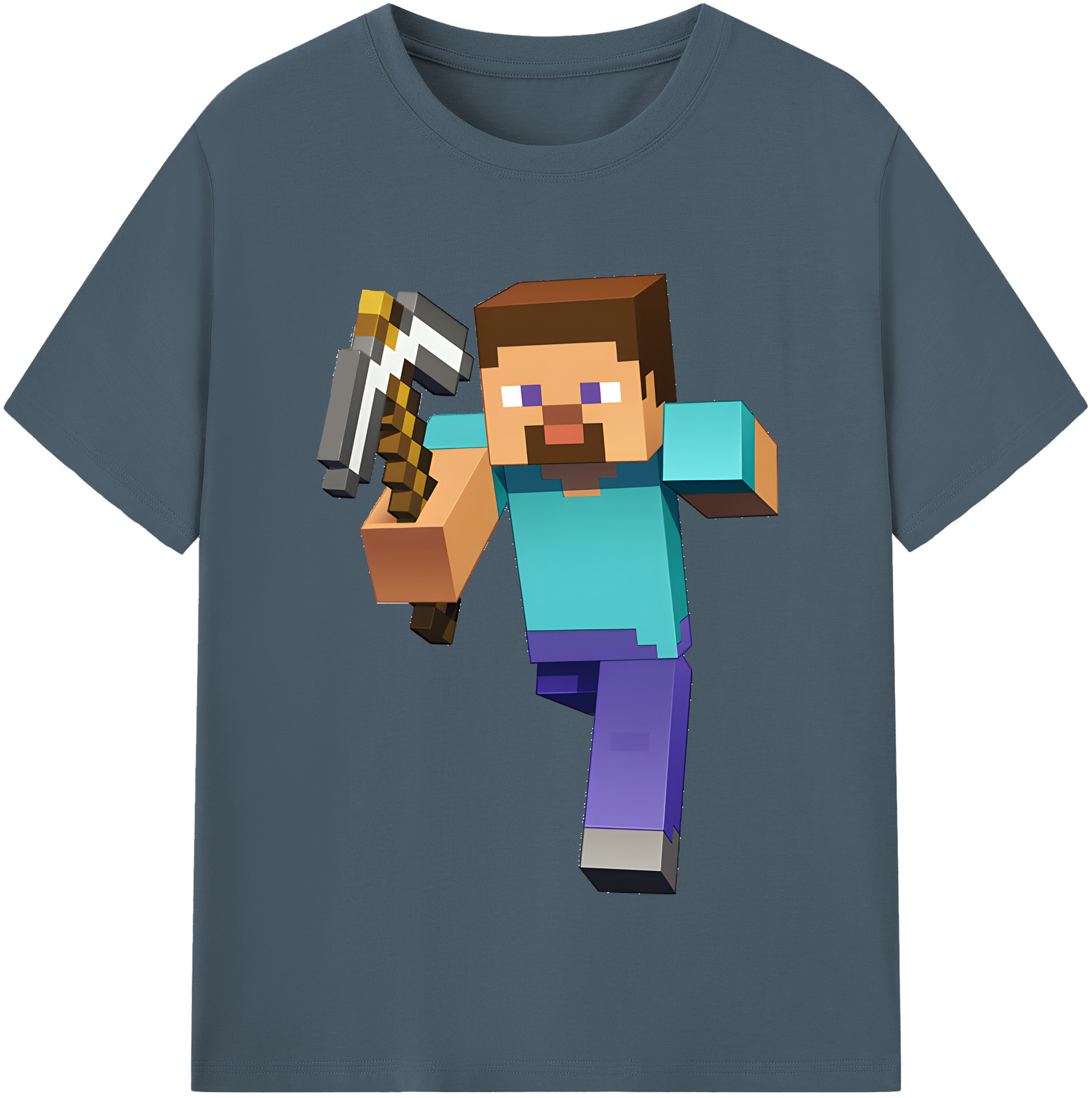 （画像用） マインクラフト ブロックの世界 Minecraft MC Block world 綿100％半袖Tシャツ（フロントプリント）